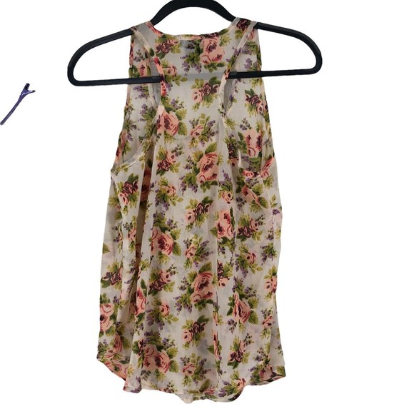Vtg Wet Seal Sheer Razor Back Tank Yop Pink & Purple Floral Print sz S - Picture 7 of 9